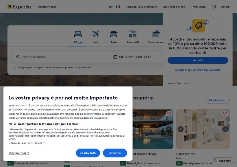 Schermata della pagina offerta di Expedia