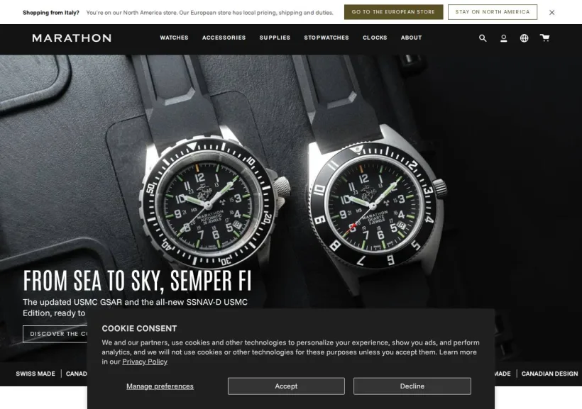 Schermata della pagina offerta di Marathon Watch
