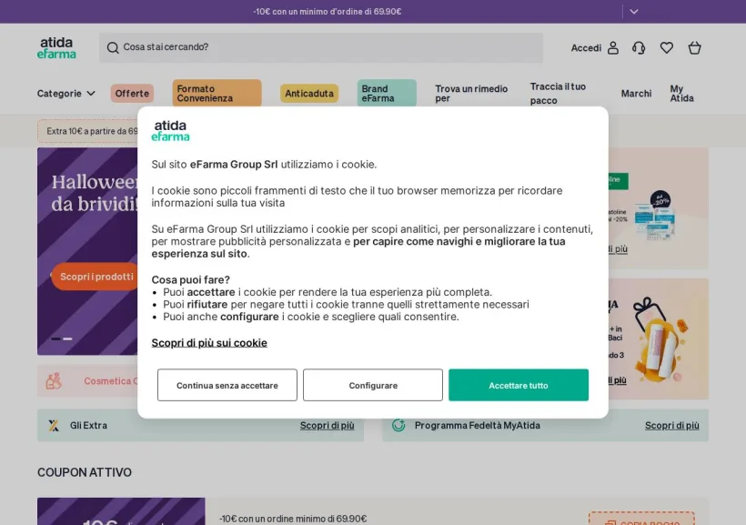 Schermata della pagina offerta di eFarma