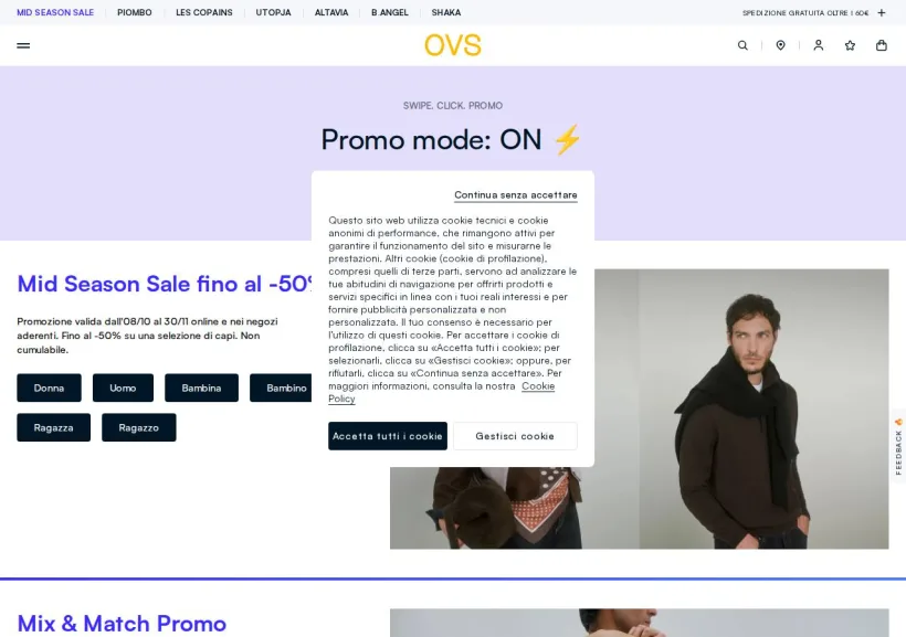 Schermata della pagina offerta di OVS