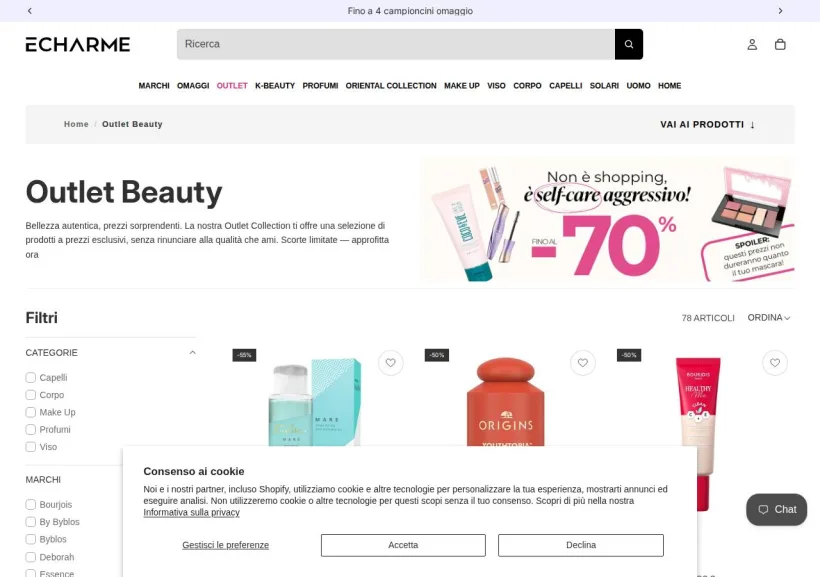 Schermata della pagina offerta di Echarme