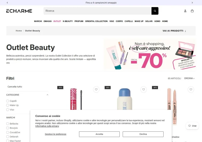 Schermata della pagina offerta di Echarme