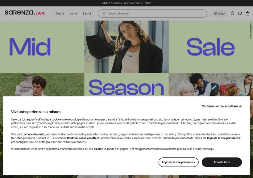 Schermata della pagina offerta di Sarenza