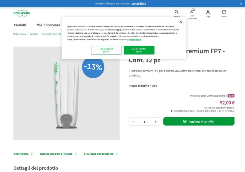Schermata della pagina offerta di Folletto