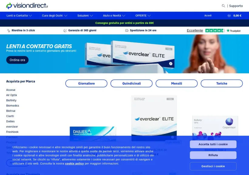 Schermata della pagina offerta di Vision Direct