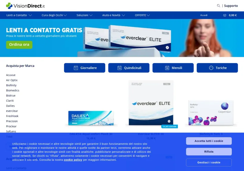Schermata della pagina offerta di Vision Direct