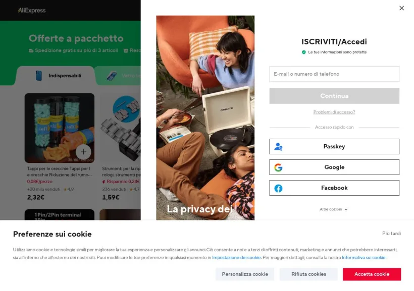 Schermata della pagina offerta di AliExpress