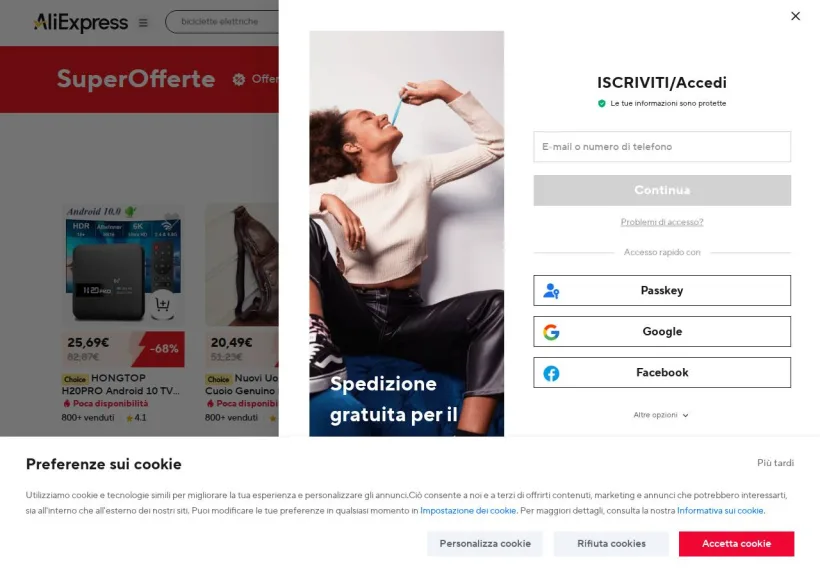 Schermata della pagina offerta di AliExpress