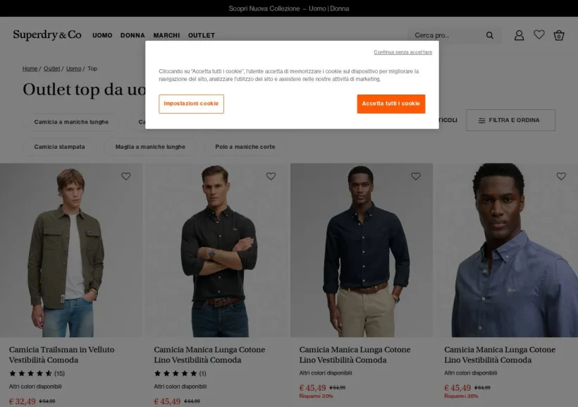 Schermata della pagina offerta di Superdry