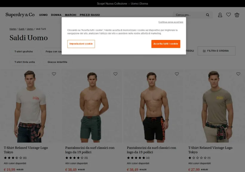 Schermata della pagina offerta di Superdry