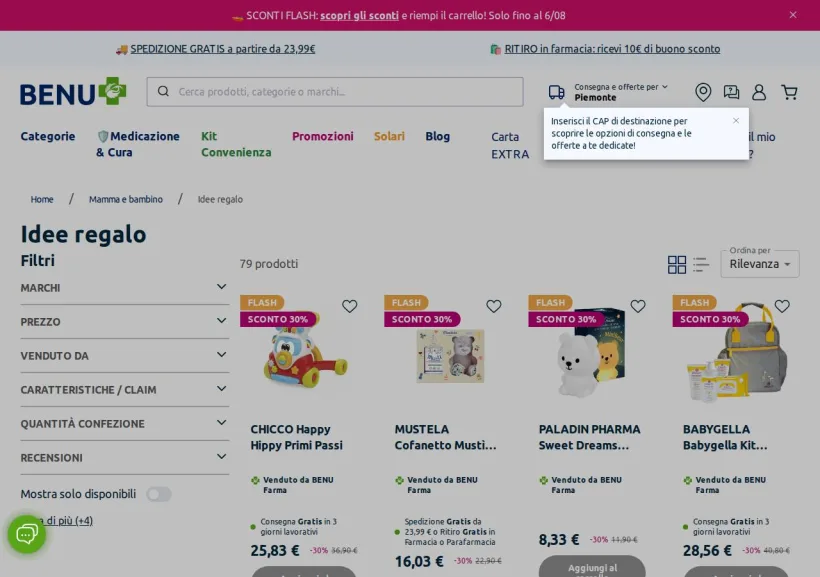 Schermata della pagina offerta di Benu Farma