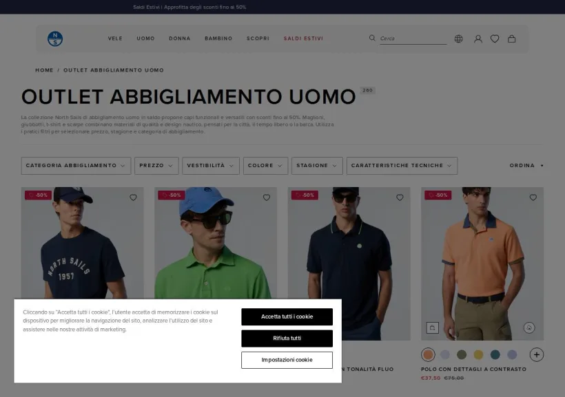 Schermata della pagina offerta di North Sails