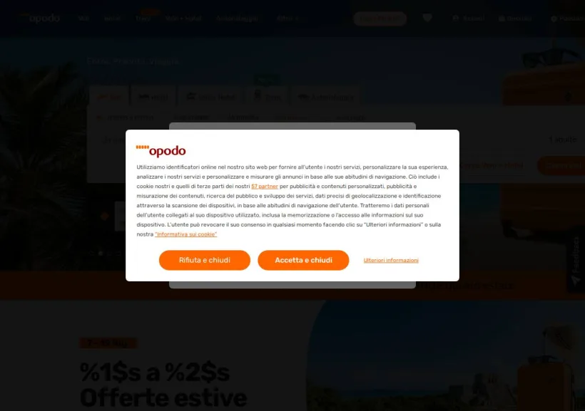 Schermata della pagina offerta di Opodo