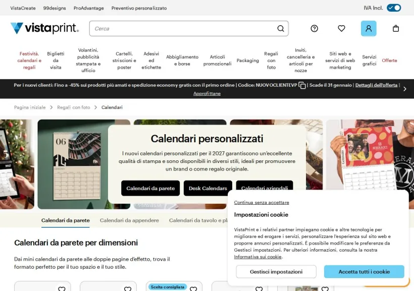 Schermata della pagina offerta di Vistaprint