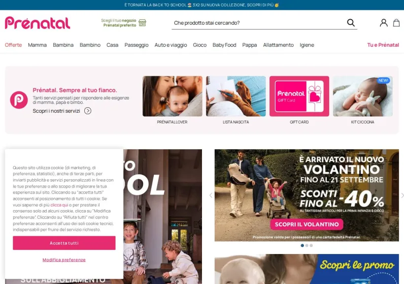 Schermata della pagina offerta di Prenatal