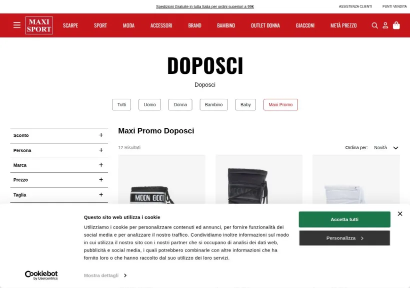 Schermata della pagina offerta di Maxi Sport