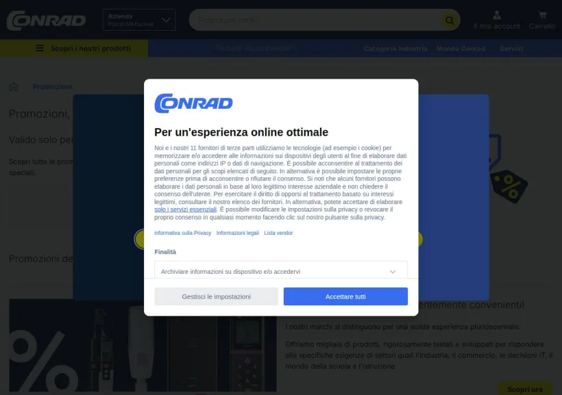 Schermata della pagina offerta di Conrad
