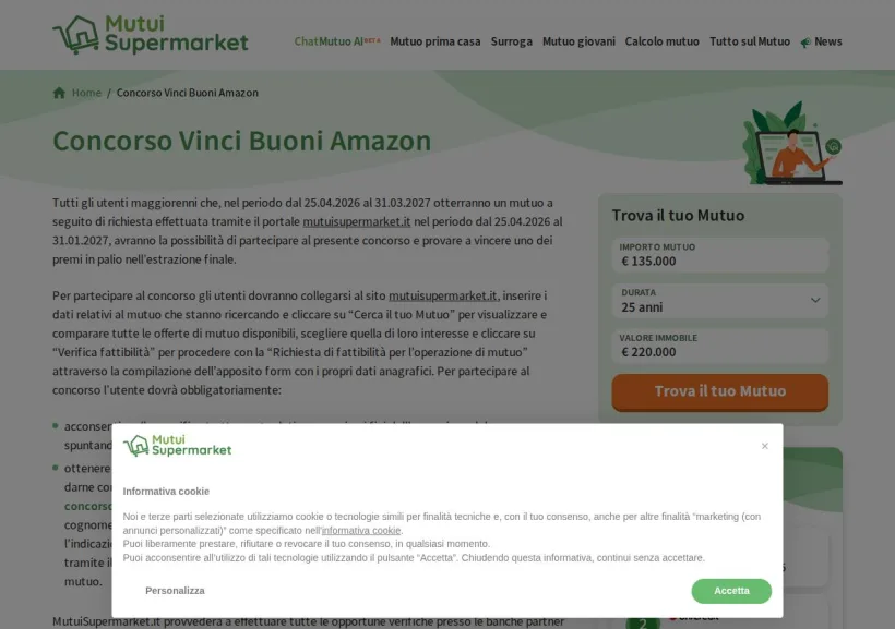 Schermata della pagina offerta di MutuiSupermarket