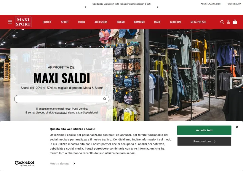 Schermata della pagina offerta di Maxi Sport