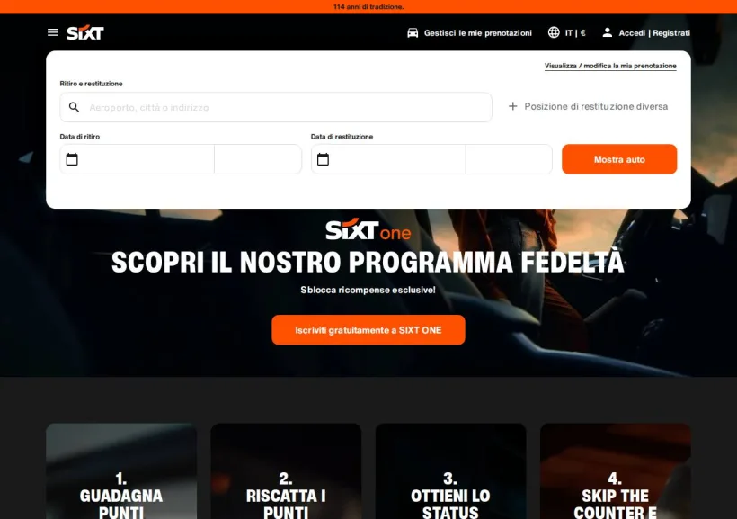 Schermata della pagina offerta di Sixt