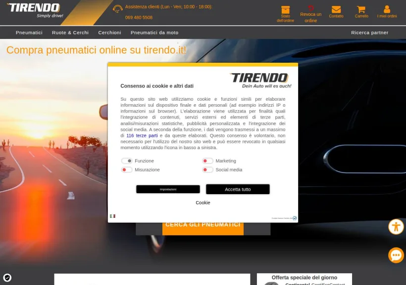 Schermata della pagina offerta di Tirendo