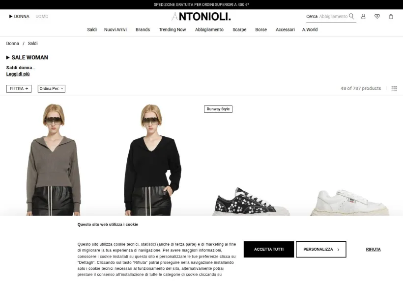 Schermata della pagina offerta di Antonioli