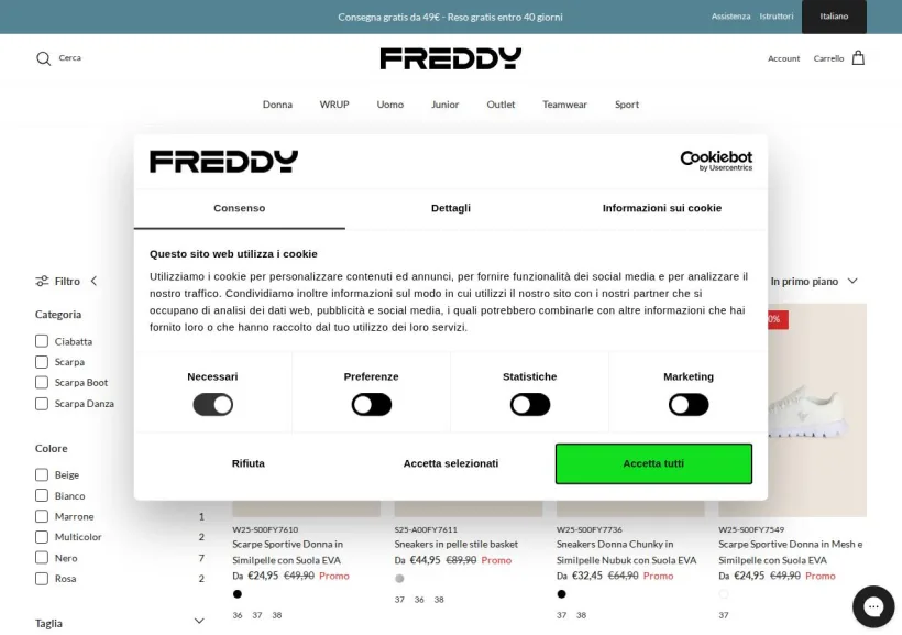 Schermata della pagina offerta di Freddy