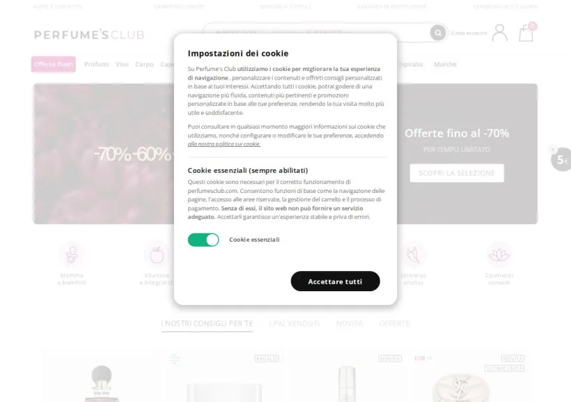 Schermata della pagina offerta di Perfume's Club