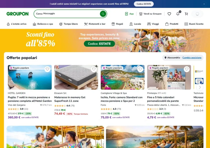 Schermata della pagina offerta di Groupon