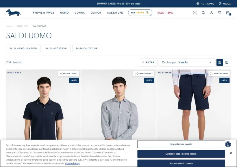 Schermata della pagina offerta di Harmont & Blaine