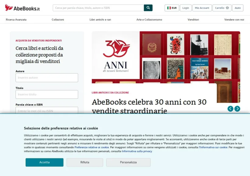 Schermata della pagina offerta di Abebooks