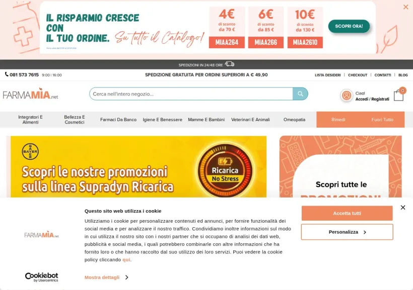 Schermata della pagina offerta di Farmamia