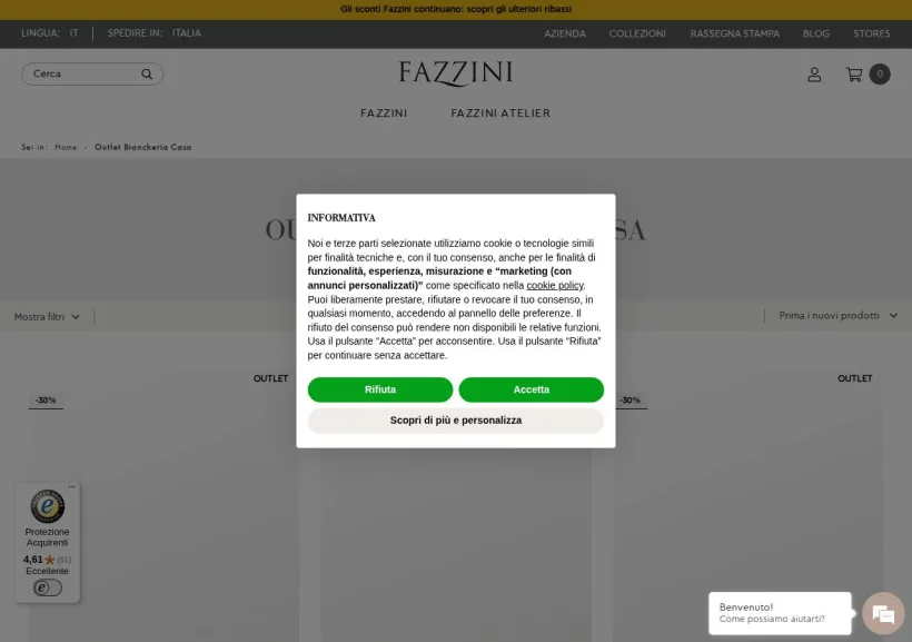 Schermata della pagina offerta di Fazzini Home