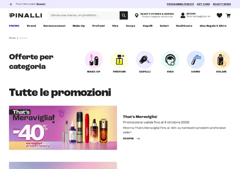 Schermata della pagina offerta di Pinalli 
