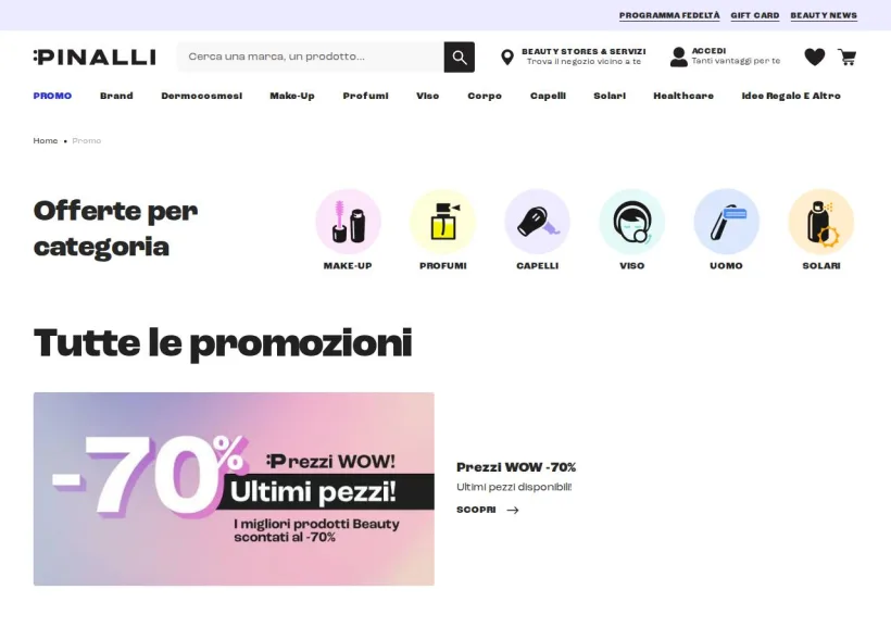 Schermata della pagina offerta di Pinalli 