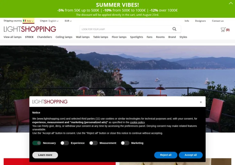 Schermata della pagina offerta di LightShopping