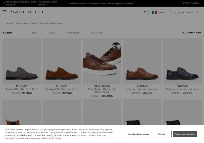 Schermata della pagina offerta di Martinelli