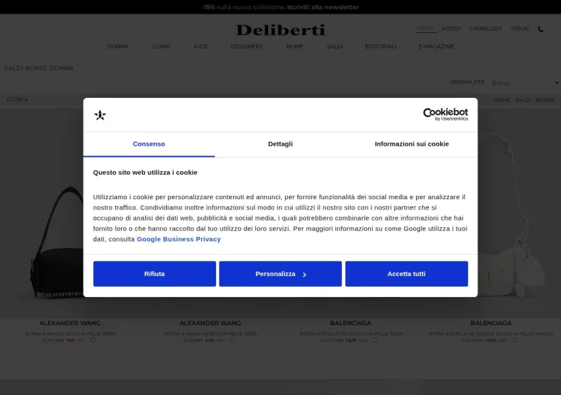 Schermata della pagina offerta di Deliberti