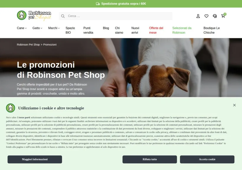 Schermata della pagina offerta di Robinson Pet Shop