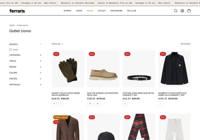 Schermata della pagina offerta di Ferraris Boutique