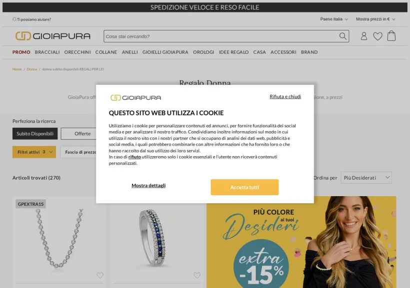 Schermata della pagina offerta di GioiaPura