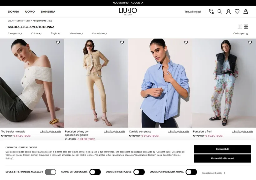 Schermata della pagina offerta di LIU-JO