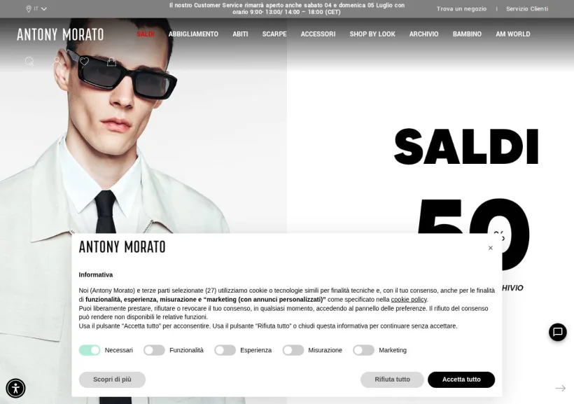 Schermata della pagina offerta di Antony Morato