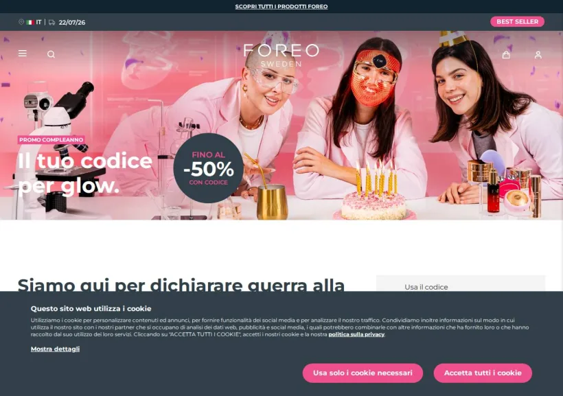 Schermata della pagina offerta di FOREO