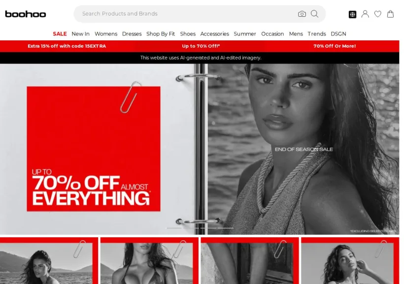 Schermata della pagina offerta di Boohoo
