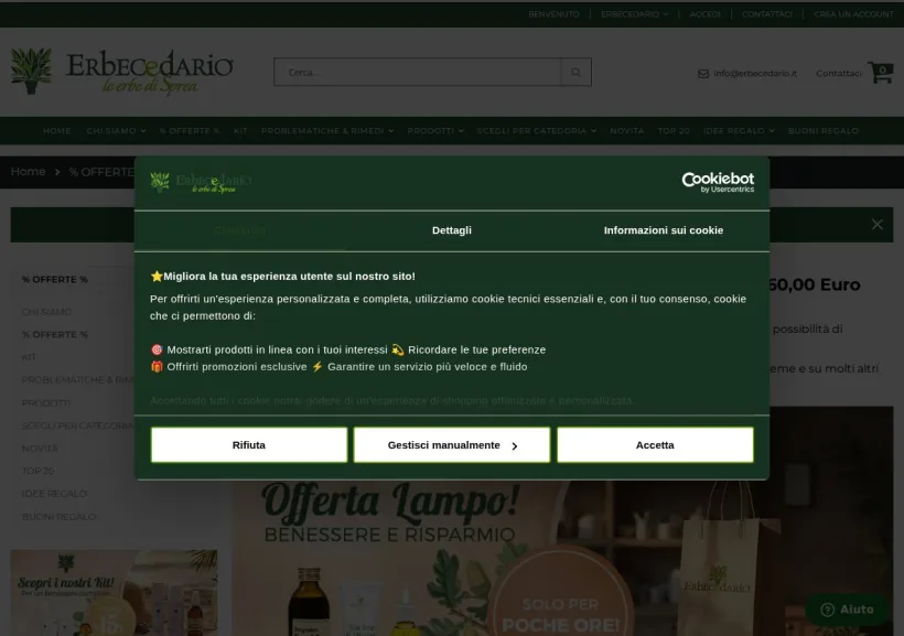 Schermata della pagina offerta di Erbecedario