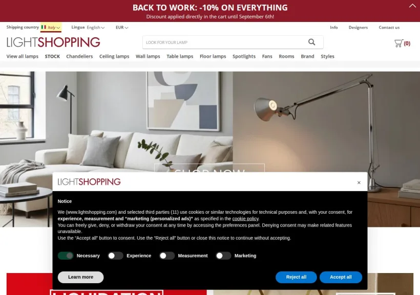 Schermata della pagina offerta di LightShopping