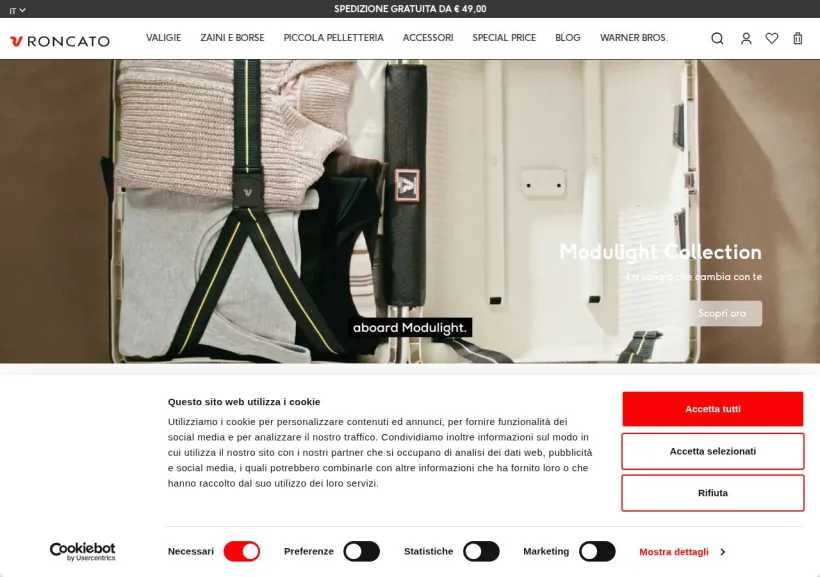 Schermata della pagina offerta di Roncato