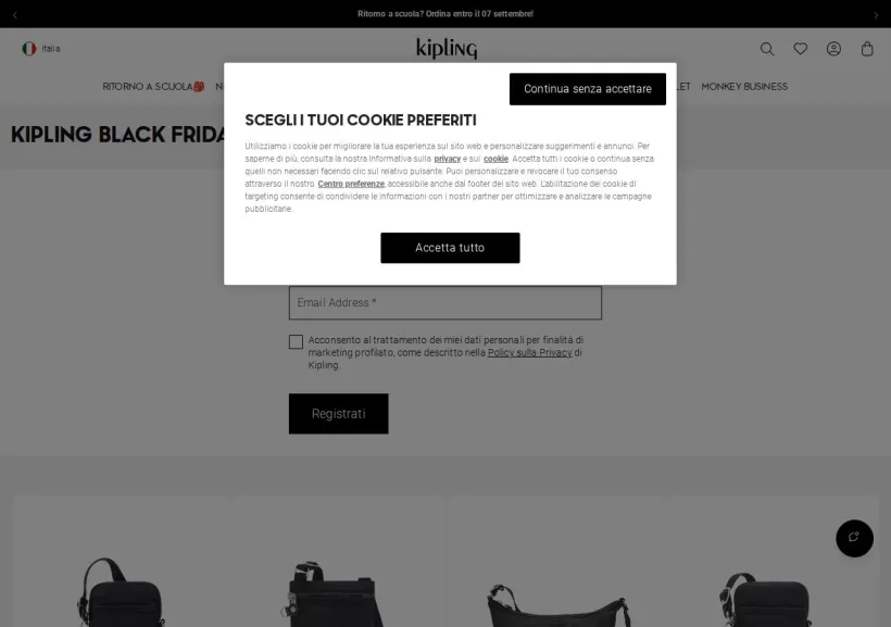 Schermata della pagina offerta di Kipling