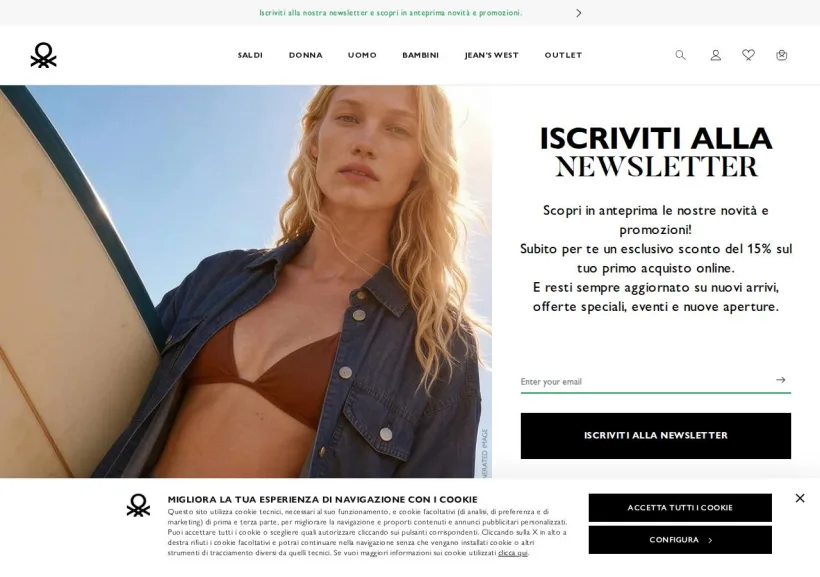 Schermata della pagina offerta di Benetton 